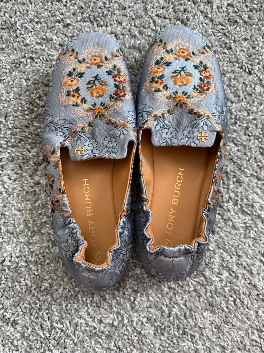 Tory Burch Women's Smoking Embroidered Floral Flats